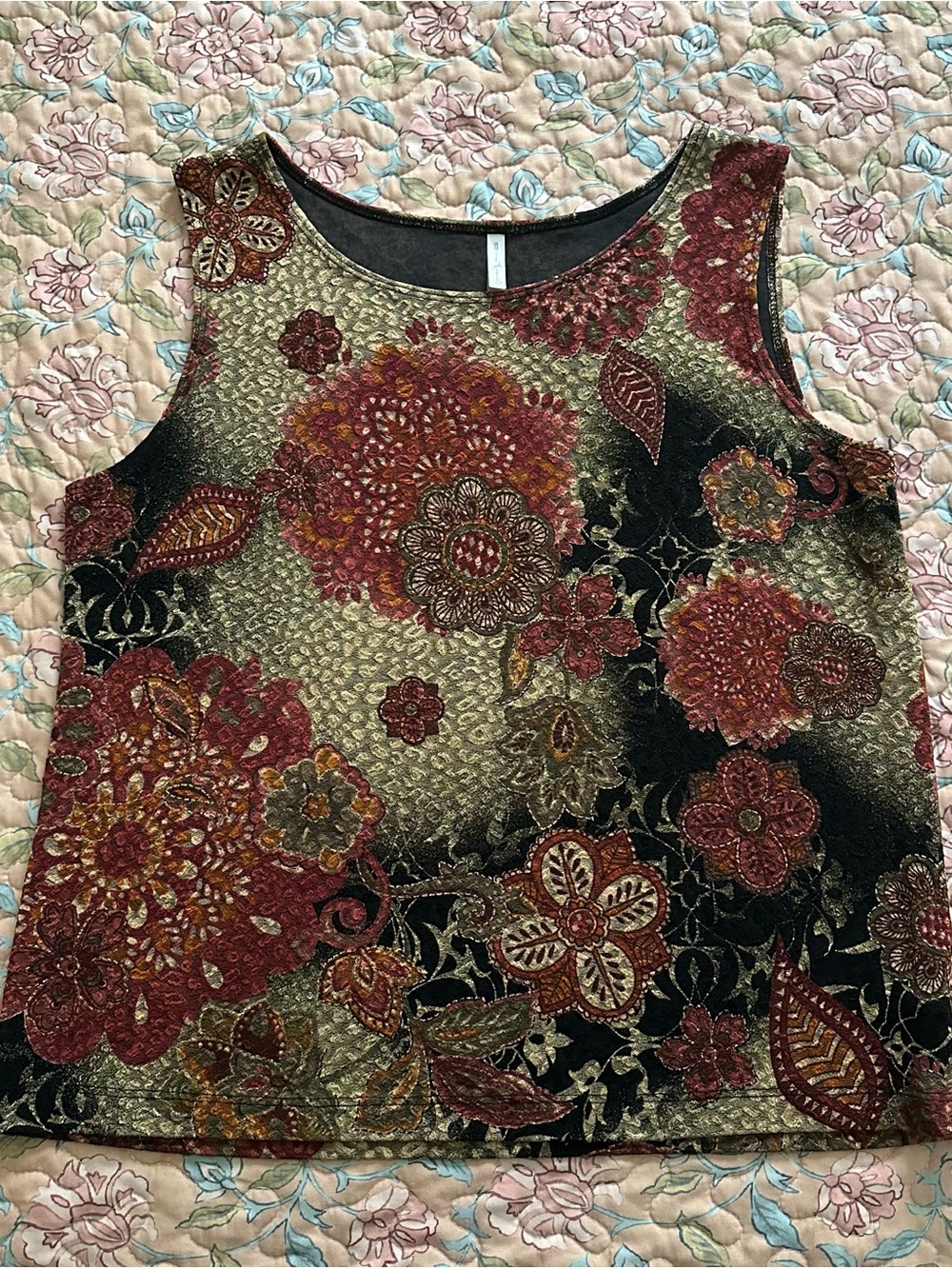 White Stag Burgundy Green & Orange Floral Print Women’s Top